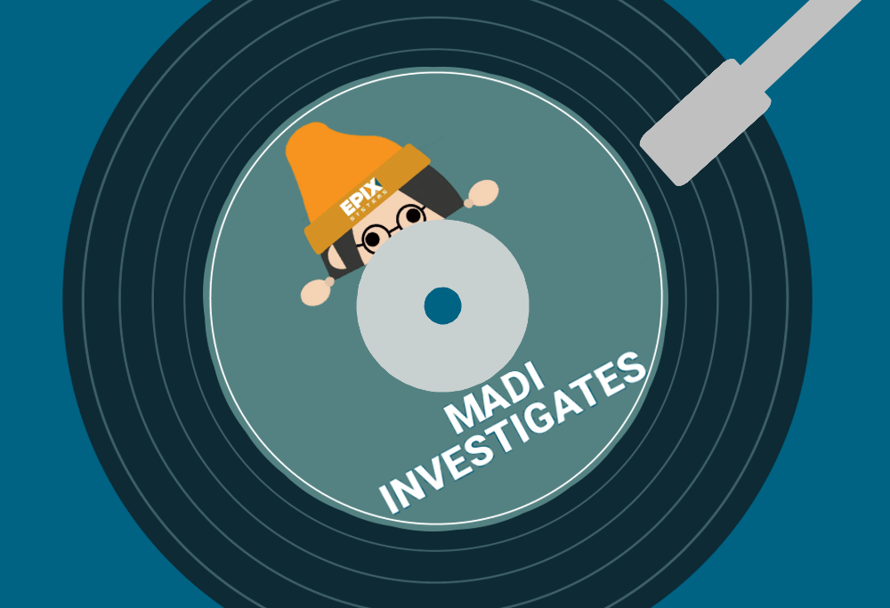 A graphic showing a vinyl record with MADI INVESTIGATES in the centre