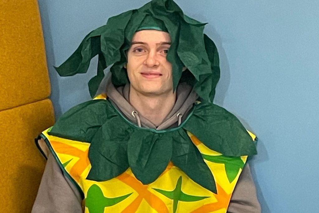 Pat in a pineapple costume