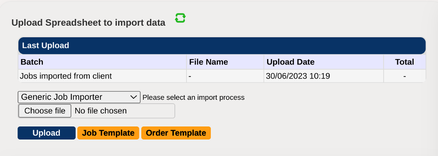 Screenshot of the Job Importer list