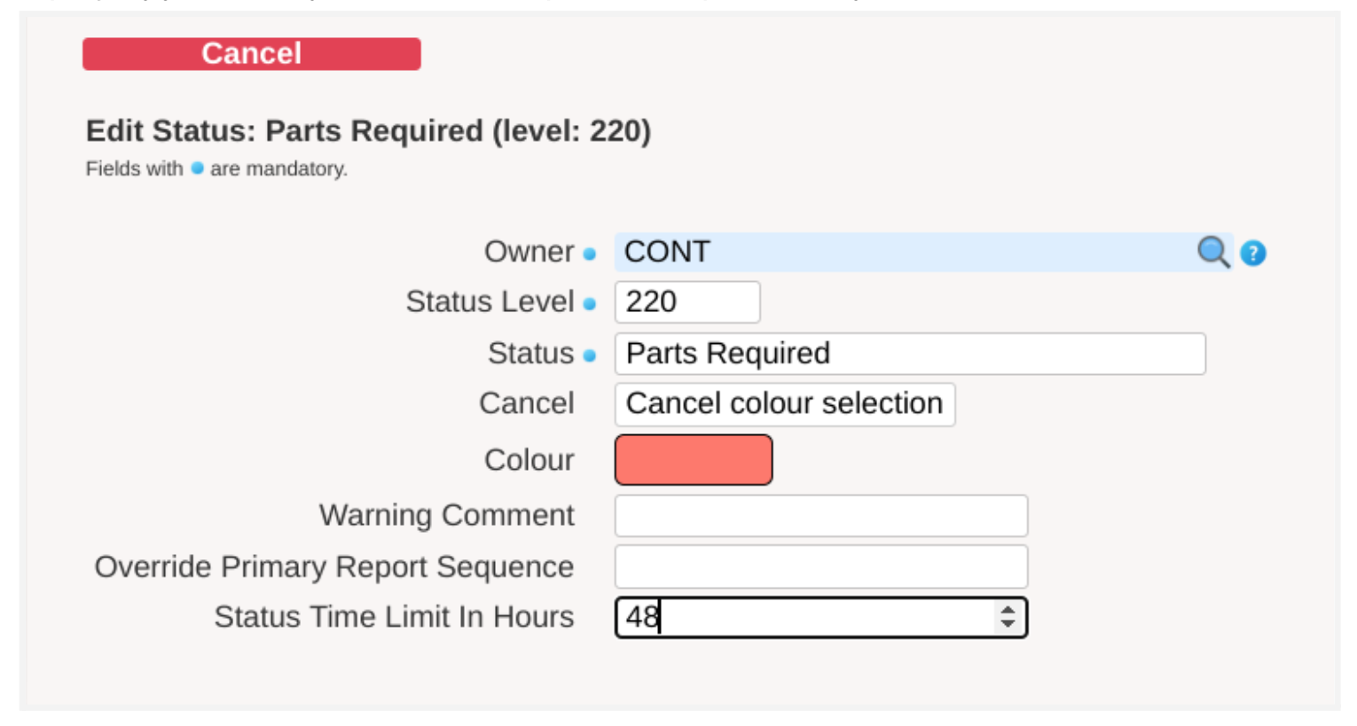 A screenshot of a Status KPi screen