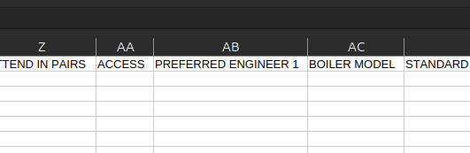 Screenshot of the asset and details spreadsheet
