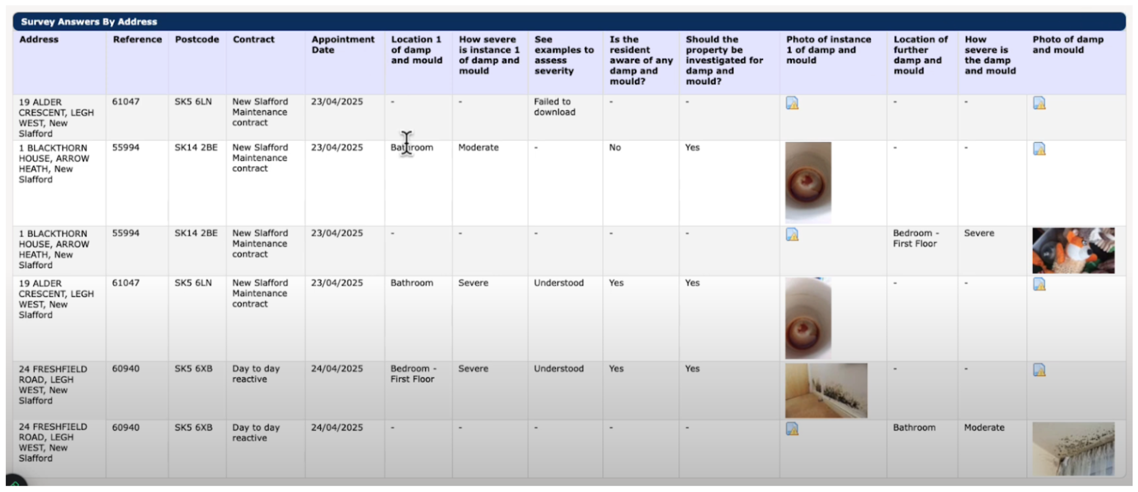 Screenshot of report