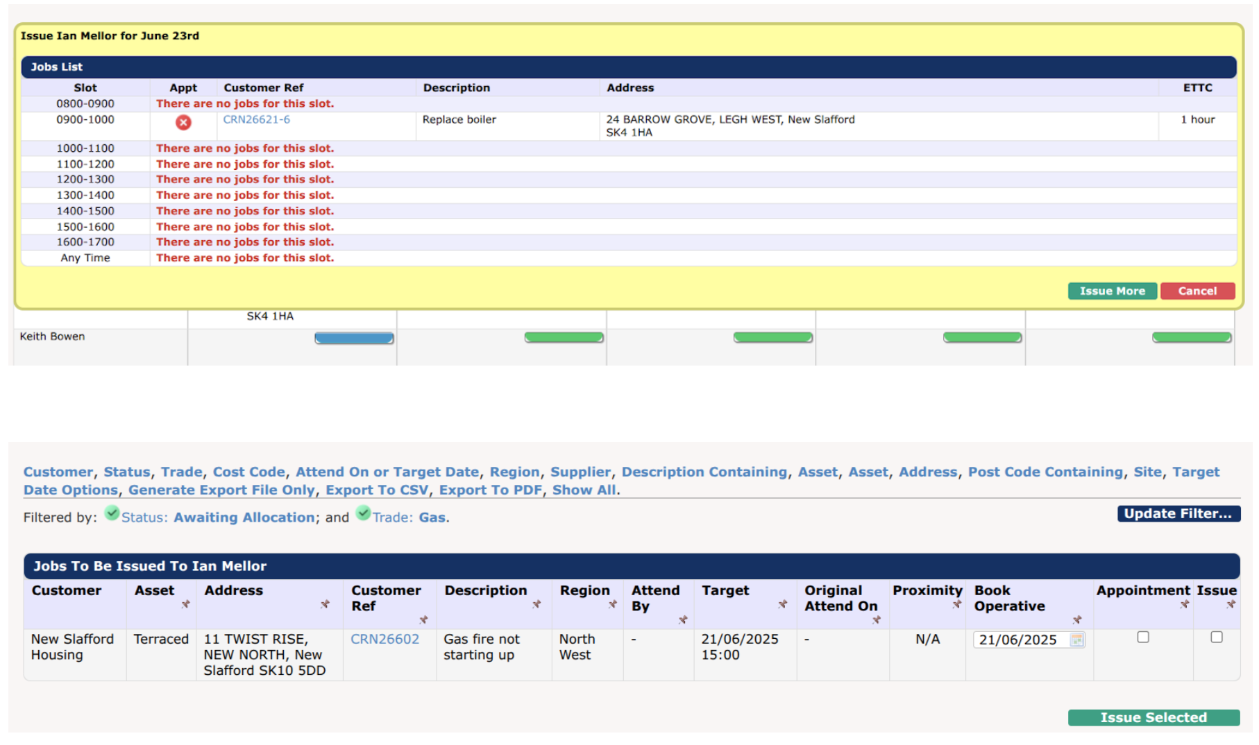 An issuing jobs screen