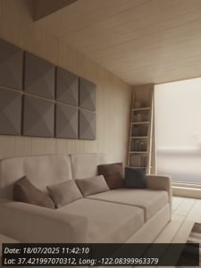 A photo of a room with a sofa showing a MARKUS watermark at the bottom