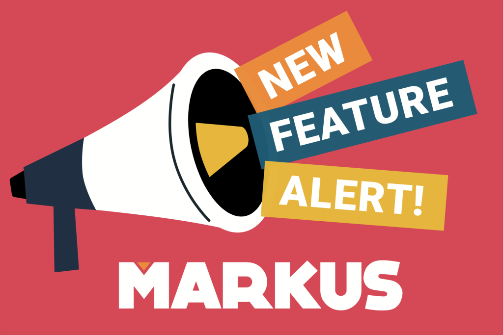 An pink graphic showing a loud speaker with the words NEW FEATURE ALERT! coming out of it.