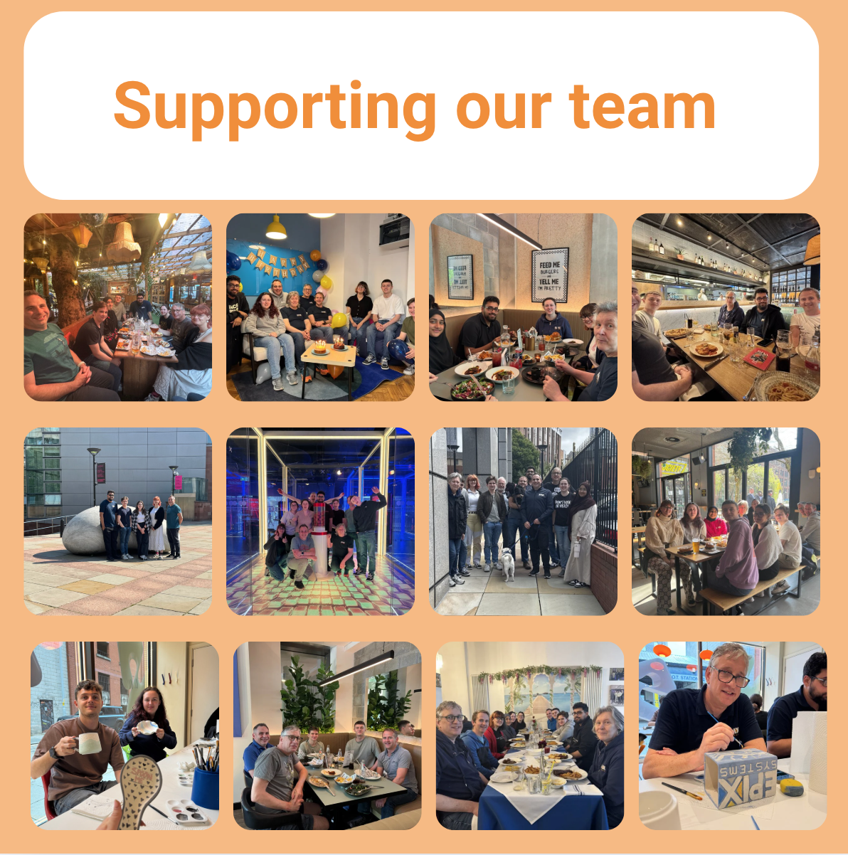 a collage of team photos under the heading 'supporting our team'