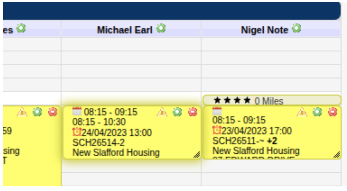 Screenshot of scheduling screen