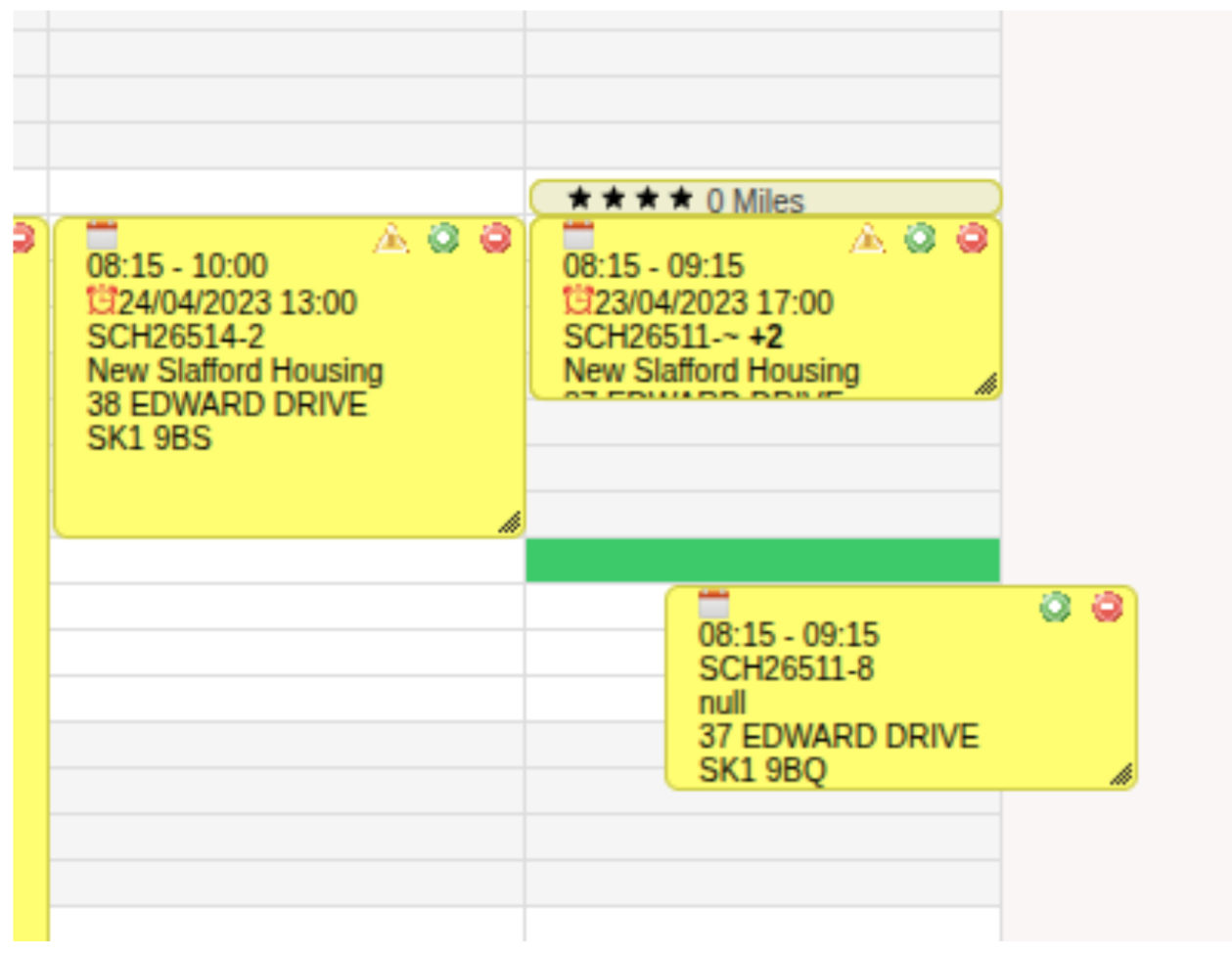 Screenshot of scheduling screen