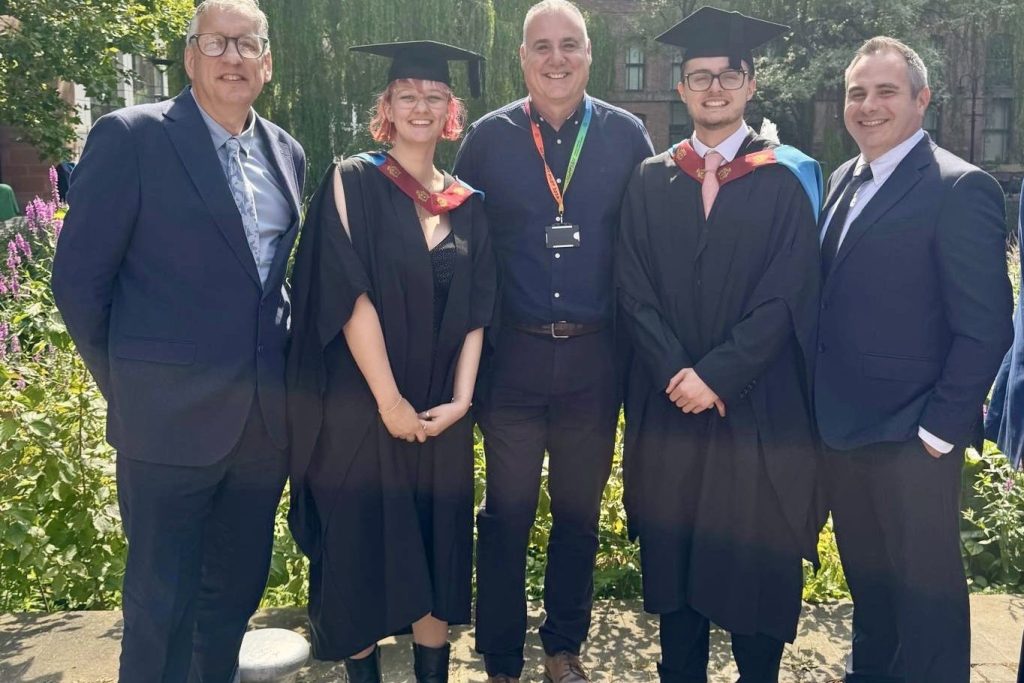 Ian, Madi, Andrew (MMU Skills Coach), Pat and Mike at the graduation ceremony